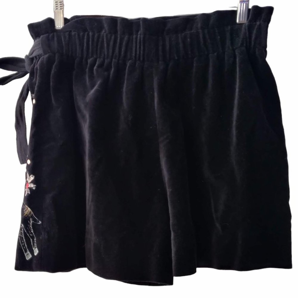 Zara Womens Black Velvet Embroidered Lady Floral Deer Wrap Skorts Skirt M - Picture 2 of 10
